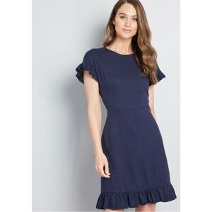 Navy blue ruffle hem dress